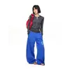 Novas calças de moletom largas estilo retrô americano azul lavado para homens e mulheres, corte solto, com caimento fluido, com strass, calças casuais de comprimento total para dança de rua