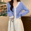 Tricô Estilo Tweed com Gola Contrastante de Manga Longa para Mulheres Design de Jaqueta Cardigã para Primavera e Outono Top Curto Solto Chique