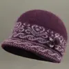 Moda Otoño e Invierno para Mujeres de Mediana Edad y Mayores, Versátil, con Lazo, de Piel de Conejo, Tejido, con Forro de Terciopelo, Gorro de Pescador, Gorro de Lana