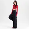 Jeans de Pana Azul Oscuro Retro de Pierna Ancha para Mujer Otoño e Invierno 2025 Cintura Alta Estilo Holgado Perezoso Pantalones Caídos Largos hasta el Suelo