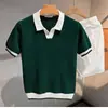 Nuevo Producto para Hombre 2026: Camisa de Punto Versátil para Negocios Casual con Cuello, Manga Corta Color Block de Alta Calidad