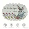 Mantel individual de lino para Pascua transfronterizo con bordes redondos ondulados, diseño de conejo y huevo, decoración de mesa para primavera y verano, tapete aislante del calor