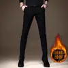 Jeans skinny ajustados de marca francesa de alta gama, color negro puro, forro polar, elásticos y engrosados, pantalones casuales, nuevo modelo de invierno