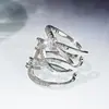 Moda Creativa Retro Combinación Perfecta Pendientes de Hoja Anillo de Circonita Chapado en Platino Collar Joyería para Mujer Set de Tres Piezas