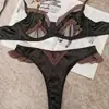 Estilo Europeo Lujo Ligero Color Bloque Francés Encaje Satén Lencería Ultra Fina Sexy Transparente Busto Grande Hace Más Pequeño Sujetador para Mujer