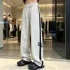 Pantalones de Chándal Anchos Casuales de Peso Pesado con Tres Rayas para Otoño/Invierno para Hombres y Adolescentes, Pantalones Deportivos Rectos Holgados y Sencillos