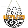 Halloween HeyBoo Señal de Fantasma Placa Redonda para Puerta Decoración Fantasma Telaraña Hueco Colgante Adorno de Madera