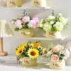 Decoración de Flores Artificiales Arreglo de Flores de Girasol Pequeño Macetero Plástico Ramo Decoración de Sala de Estar Mesa de Comedor Decoración de Planta Verde