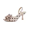 7688-5 Lunares Punta Abierta Elegantes Tacones Altos Mujer Tacón Delgado Correa Trasera Moño Sandalias Diarias Zapatos para Ir al Trabajo