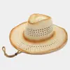 Sombrero de Paja Cortado Estilo Vaquero Occidental Estilo Étnico Europeo y Americano Ala Ancha Viajes al Aire Libre Pradera Sombrero Casual Transpirable Sombrero para el Sol