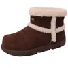 Moda Abrigo Antideslizante Suela Gruesa Suave Suela Plana Zapatos de Algodón Retro Versátil Forro Polar Cálido Botas de Nieve para Mujer Otoño e Invierno