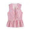 Comércio Exterior Transfronteiriço Roupas Femininas Verão 2026 Novo Estilo Europeu e Americano Camisa Listrada com Nó Francês Top 3897120