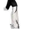 Calça de moletom listrada pesada transfronteiriça para homens, tendência de verão com design americano, calça esportiva solta de perna reta, calça casual para homens