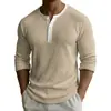 Amazon Y2 Transfronterizo Ropa de hombre europea y americana Estampado digital Camisa POLO Henley casual de manga larga para hombre de dos tonos con 3 botones