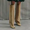 Botas de moda únicas para mujer hasta la rodilla 2026, elegantes botas de tubo retro mate, botas largas, botas vaqueras occidentales de tacón alto