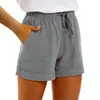 Shorts Casuales de Color Sólido para Mujer, Estilo Europeo y Americano, de Algodón y Lino, con Bolsillos, Cordón, Cintura Alta, Transpirables, Ligeros, Deportivos, Shorts de Cinco Puntos para Mujer