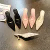 Mules de Tacón Alto Punta Fina Estilo Francés Zapatillas Destalonadas para Mujer 2026 Verano Nuevos Malla Encaje Tacones Altos Elegantes