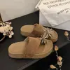 Sandalias de dedo gruesas con pedrería de fuegos artificiales para mujer, cómodas para la playa, verano 2026