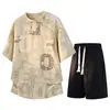 Conjunto de Dos Piezas de Marca Juvenil de Moda con Camiseta de Manga Corta Convertible para Hombre, Atuendo de Moda Casual, Estilo Delgado de Verano, Corte Holgado, Tallas Grandes