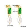 Pendientes Transfronterizos con Diamantes Verdes y Perlas, Estilo Ins de Lujo Ligero y Temperamento, Pendientes de Diamante Esmeralda, Joyería de Acero Inoxidable Chapada en Oro