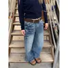 Jeans Reta Reto Lavado com Rebite Retro Americano Raio para Homens Primavera e Outono Novo Nicho Design Desgastado Calças Compridas