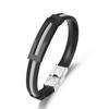 Jóias por atacado criativo oco titânio aço pulseira masculina tendência simples ajustável PU pulseira de aço inoxidável
