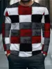 Camiseta de Manga Larga para Hombre Nueva Primavera Otoño Europa Cruzada Impresión Digital 3D Cuello Redondo Camiseta a Cuadros Retro Top