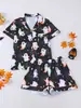 Conjunto de Ropa de Casa de Verano Estampado de Terror de Halloween 3D Estilo Europeo y Americano Camisa de Manga Corta Shorts Pijama Venta al por Mayor