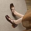 Zapatos Mary Jane de Cuero Genuino con Tira Cruzada, Punta Cuadrada, Estilo Ballet Temperamental, Nuevos Otoño 2023, Tacón Bajo, Piel de Vaca, Capa Única para Mujer