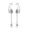 Kyushu Sky City Tassel Asas de Anjo Brincos com Longos Micro Strass Brincos Clipes de Orelha Brincos Jóias