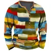 Camiseta de Manga Larga a Cuadros Retro para Hombre Top Gráfico a Cuadros Camiseta de Manga Larga Impresa en 3D Talla Grande Camisa Henley Superior para Hombre