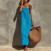 2026 Nova Moda Outono Europeia e Americana Transfronteiriça Roupas Femininas Estilo Casual de Férias Cor Sólida Vestido de Alça Longo para Mulheres