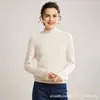 Camiseta base de punto 100% cachemira para mujer, mangas holgadas, estilo grueso, nuevo modelo de otoño e invierno, cuello semi-alto, top suave y de color sólido