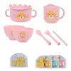 Juego de 7 Piezas de Fibra de Bambú de Grado Alimenticio Antibacterial para Comida de Bebé, Juego de 5 Piezas de Taza Infantil para Guardería, Vajilla para Niños