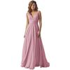 Vestido Feminino Amazon Ombro Decote V Chiffon Alça Madrinha Longo A-Bainha Saia Plissada Vestido Formal de Noite