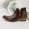 Comércio Exterior Transfronteiriço Tamanho Plus Outono e Inverno 2026 Novo Estilo Botas Curtas Femininas Chunky Heel Bordadas Ocidentais Estilo Étnico