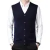 Cárdigan de lana pura para hombre de otoño e invierno, chaleco de lana tejido cálido de talla grande, chaleco de lana de cuello en V de alta gama para hombre