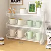 Estante trapezoidal de madera maciza para tazas, portavasos de escritorio multicapa, exhibidor y estante de almacenamiento de metal para tazas de café, perfume