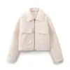 Europeo y Americano Transfronterizo 2025 Nuevo Otoño Moda Mujer Solapa Casual Lana Corto Manga Larga Chaqueta con Cremallera