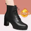 Botas Martin de tacón grueso para mujer, botines cortos para mujer, tacón alto, suela gruesa, impermeables, plataforma 2026 Otoño/Invierno, nuevos, punta redonda, con cordones, zapatos de cuero para mujer