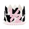 Chapéu de Pom-Pom com Estampa de Vaca Número 1/2 Coroa para Festa de Primeiro Aniversário Adereço para Foto de Bebê de Meio Ano