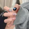 Unhas Postiças Curtas Florais Douradas Estilo Gato Francês Removíveis 2026 Produto Acabado de Nail Art de Alta Qualidade