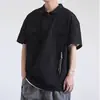 Camisa tipo polo de manga corta de marca moderna para hombre, camisa estilo americano, decoración de cordón y cremallera de verano vintage, camiseta con bolsillo de trabajo transfronterizo