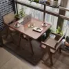 Conjunto de mesa e cadeiras de três peças em madeira maciça estilo meados do século para apartamentos pequenos, mesa de centro para uso doméstico, mesa de jantar quadrada de camada dupla, mesa de chá para lazer na varanda