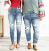 Jeans Feminino Slim-Fit 2026 Plataforma Independente Europeia e Americana Transfronteiriça Amazon Rasgado Americano High Street Tendência Calça Longa