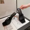 Nuevas Sandalias de Malla con Pedrería para Mujer Verano 2026, Tacones Altos de Punta Cuadrada, Tacón Delgado, Punta Abierta, Sandalias Sexy