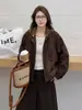 Chaqueta de Ante con Capucha y Parches para Mujer, Estilo Corto, Nuevo Modelo Otoño 2026, Marrón Maillard, Chaqueta Holgada Casual para Mujer