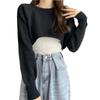 Suéter corto de punto para mujer otoño dulce nuevo cintura alta medio ombligo manga larga suéter holgado blusa top