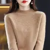 Suéter de Lana para Mujer con Cuello Semi Alto, Camiseta Base de Punto Cachemir Sin Costuras Adelgazante, Top Holgado Calado de Otoño e Invierno