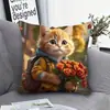 Funda de almohada con estampado digital de animales tipo bordado, estilo pastoral, para sala de estar, B&B, sofá, cojín cuadrado (Relleno de almohada no incluido)